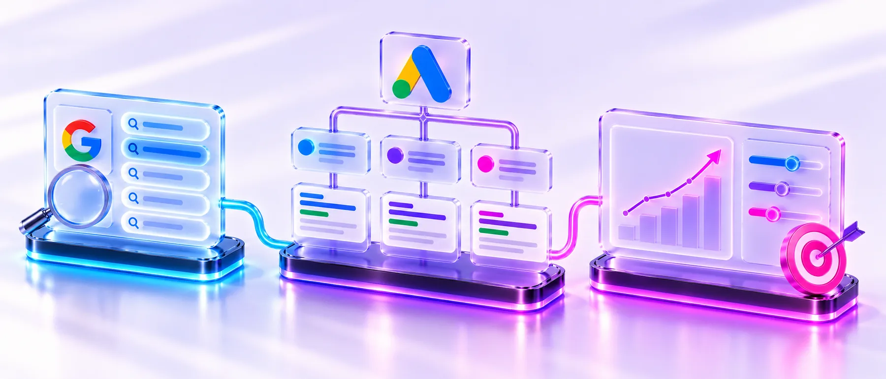 Нашият подход в Google Ads — проучване на ключови думи, структура на кампаниите и постоянна оптимизация