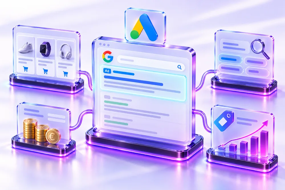 Какво включва управлението на Google Ads — търсеща реклама, Shopping, ключови думи, проследяване на конверсии и бюджет