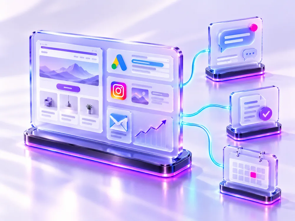One client, full attention &mdash; website, Google and Instagram ads, email and reporting in one shared dashboard, connected to fast communication and a calendar