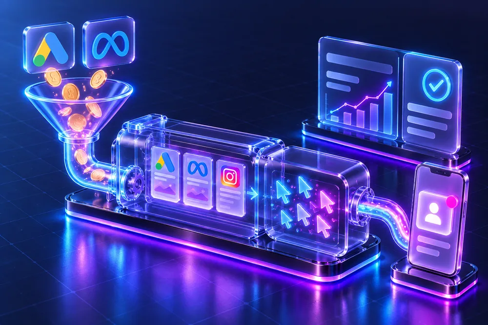 A transparent ad budget &mdash; from Google Ads and Meta through ad clicks to a real lead on the phone, with a monthly report